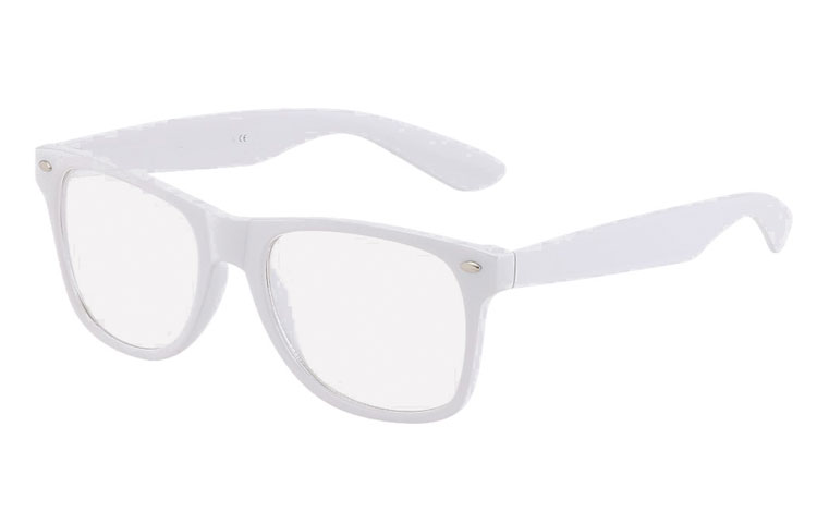 Weiße Brille mit Fensterglas, Wayfarer-Design