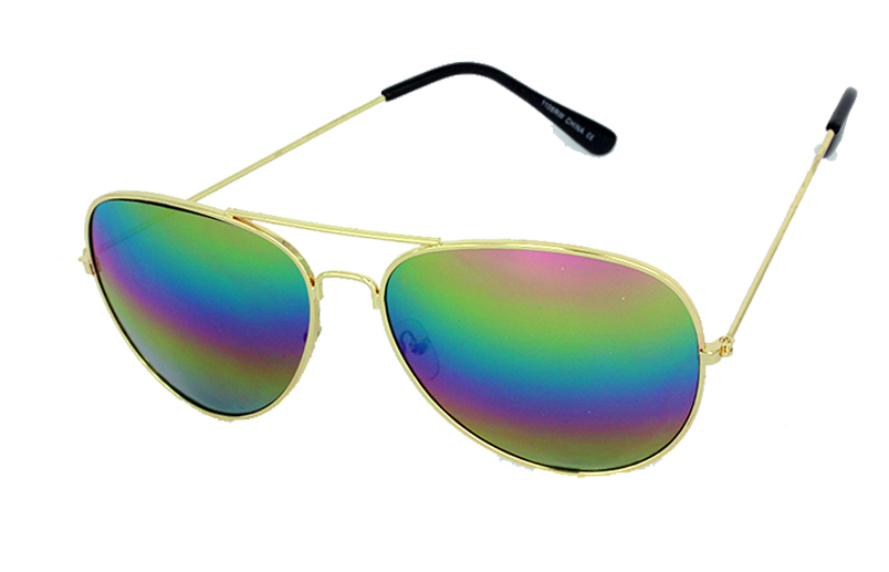 Pilotensonnenbrille mit regenbogenfarbenem Spiegelglas