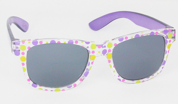 Kindersonnenbrille mit Blumenmuster und lila Bügeln