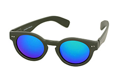 Mattschwarze runde Sonnenbrille mit bläulichen Gläsern - Design nr. 1132